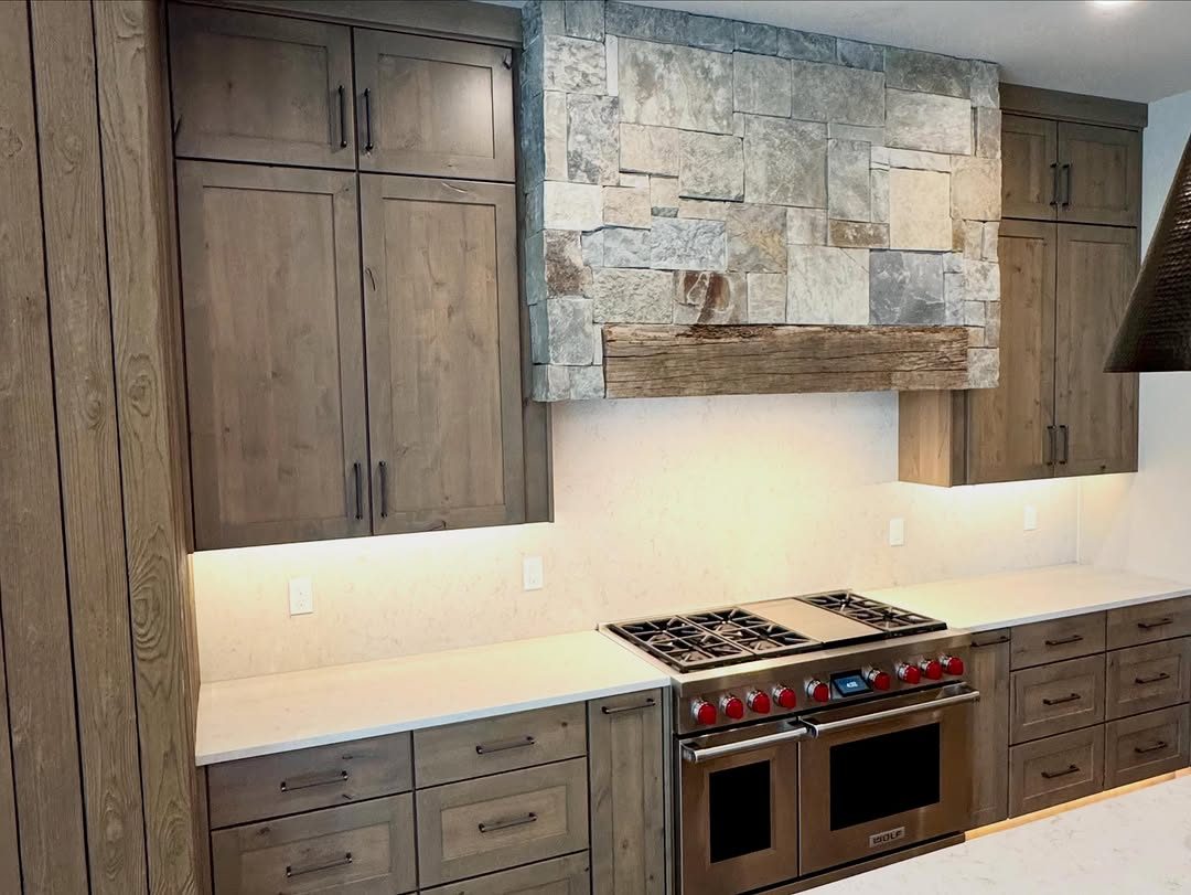 Custom range wall with tile backsplash